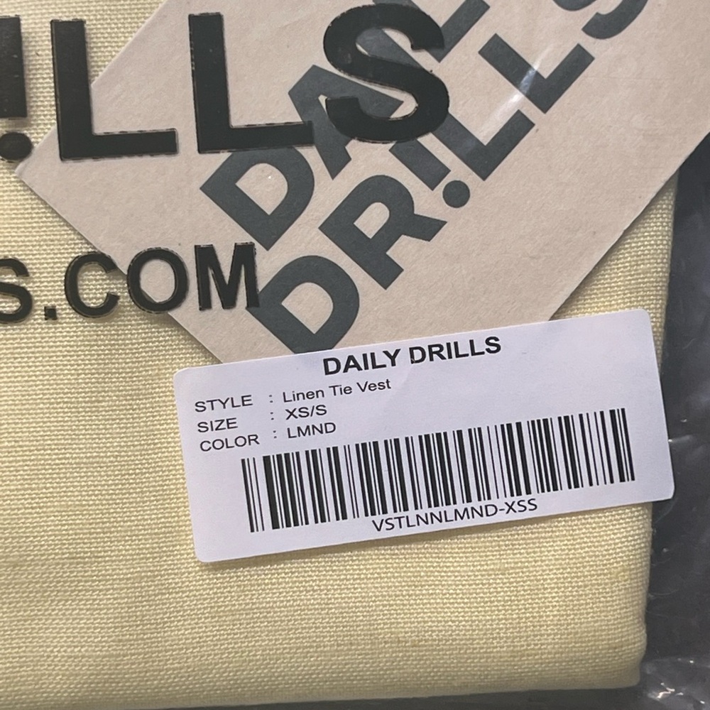 NWT Daily Drills Linen Tie Vest in Lemonade - XS/S - Picture 5 of 7